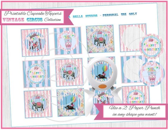 CIRCUS CUPCAKE TOPPERS ~ Printable Instant Download Il_570xn