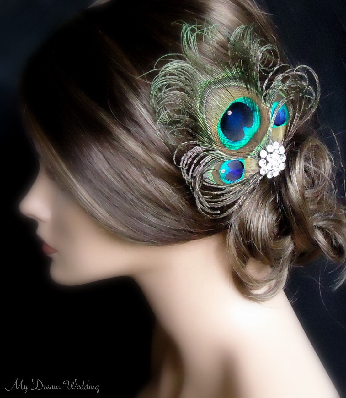 Peacock Headpiece. Peacock hair clip with SWAROVSKI Crystals