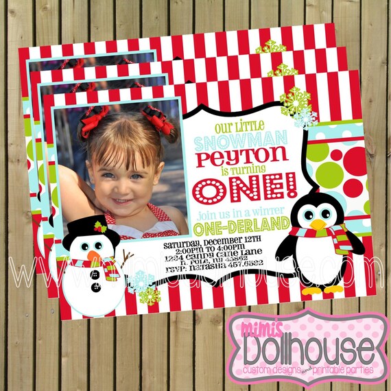 Winter ONE-derland Invitation- Snowman Invitation- Winter Wonderland Penguin Birthday invitation PDF/JPEG Il_570xn