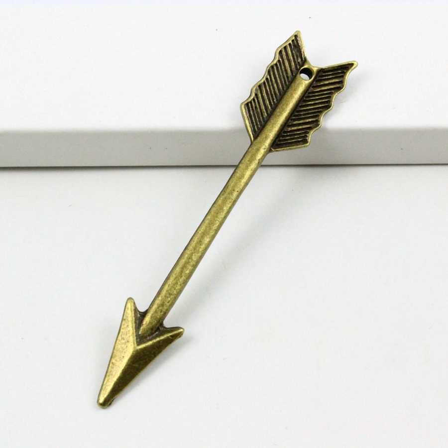 10Pcs Antique Brass Arrow Charm Arrow Pendant 63x11mm by ForestEra