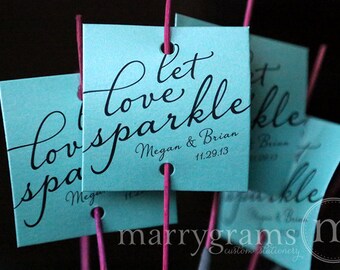 Sparkler Tags - Let Love Sparkle - Wedding Favor Tags Script Custom with Names and Date - Sparklers (24 / 36ct) SS03