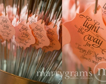 Sparkler Tags - Light the Way for the Bride & Groom - Wedding Favor Tags Script w. Names, Date - Sparklers Silver, Gold, Pink (24 / 36ct)