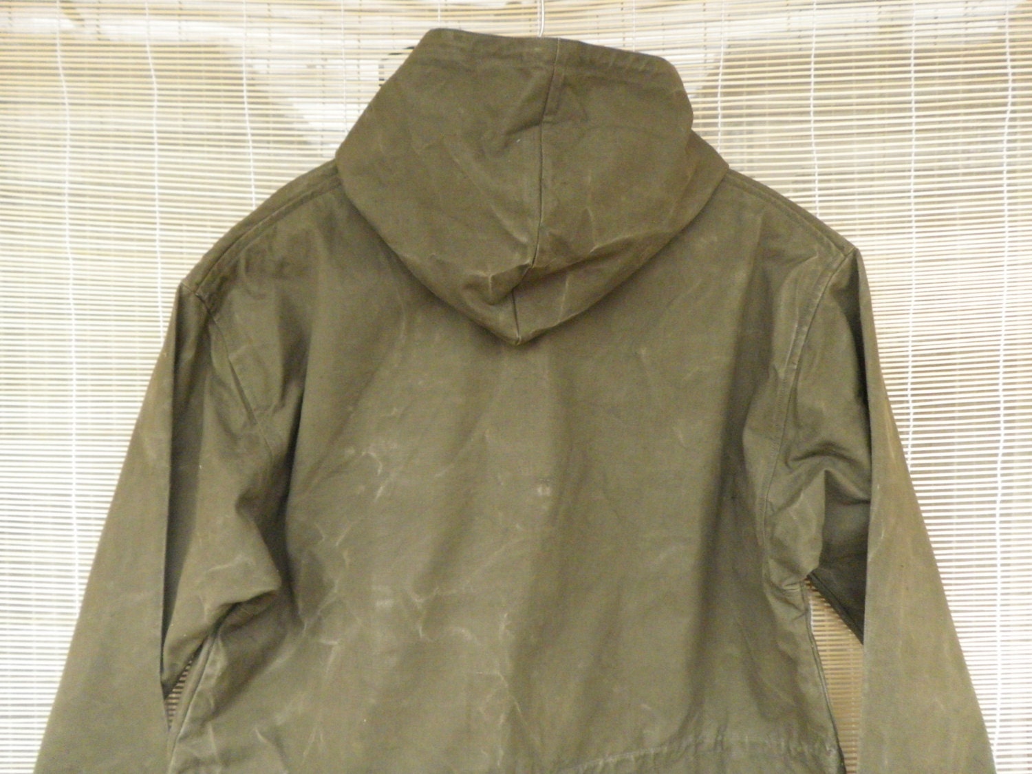 Vintage 1940s Army Green Canvas Hooded Pullover Anorak