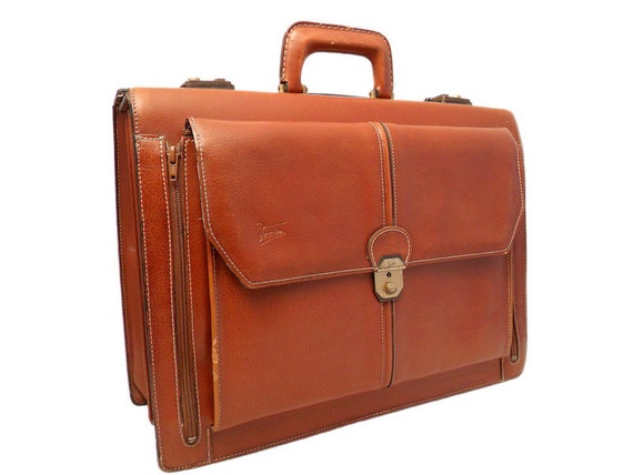 Vintage Brown Leather Texier Briefcase Man Bag