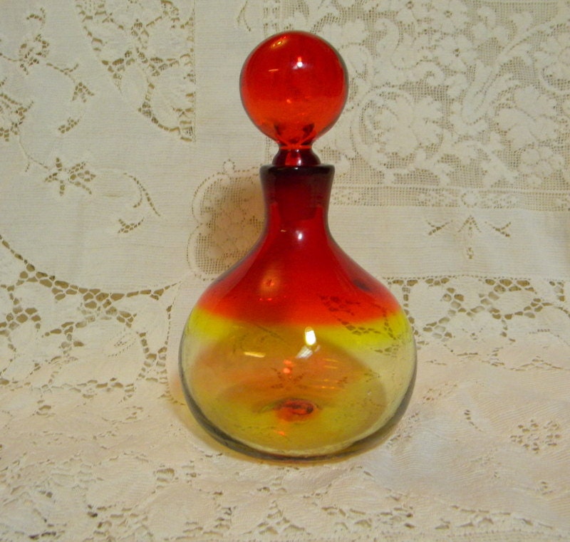 Blenko Wayne Husted Tangerine Decanter Midcentury Amberina Art