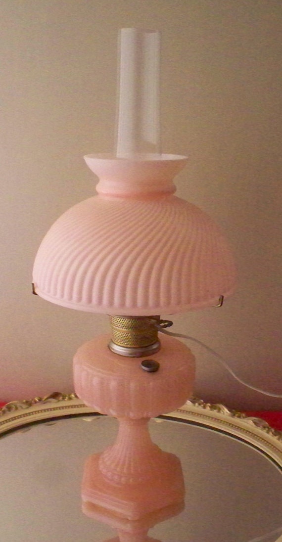 Aladdin Pink Moonstone Cathedral Lamp Electric Conversion Pink