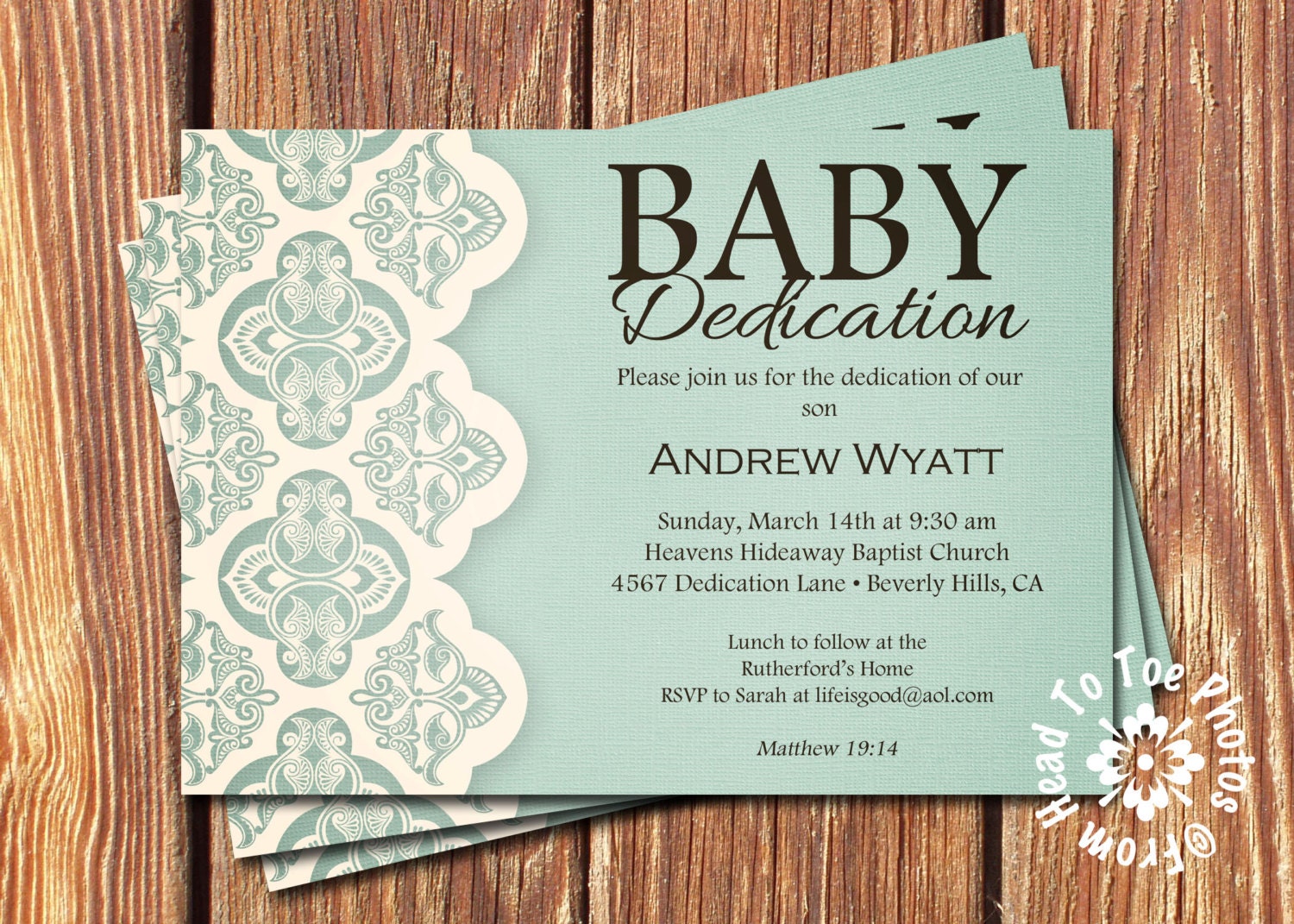 Baby Dedication Invitations by FromHeadtoToeDesigns on Etsy