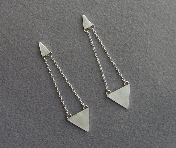 Dangle Triangle Earrings  Geometric  by DaliaShamirJewelry on Etsy