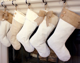 Choose Four (4) - Christmas Stockings with Burlap Accents - The Madison Collection - Burlap Christmas