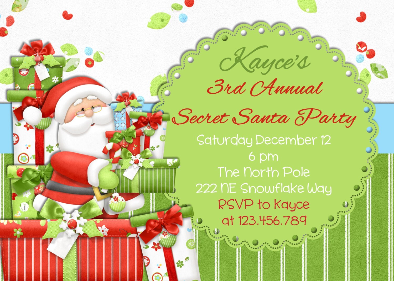 Secret Santa Christmas Party Invitation Printable Design