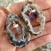 EARTHLIGHT/ Raw Natural Silver Plated Agate Slice Druzy Geode & Amethyst OR Quartz Crystal Layering Necklace Long Chain, LARGE, Boho, Winter