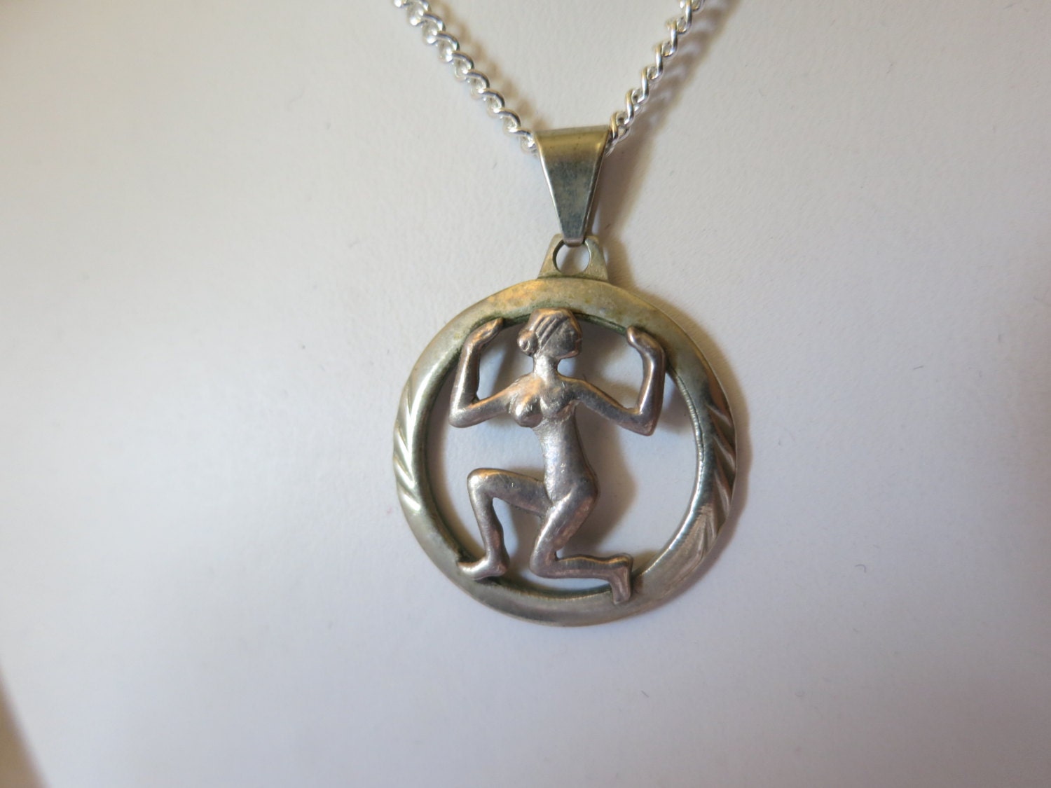 Necklace Silver Art Deco Pendant Nude Woman