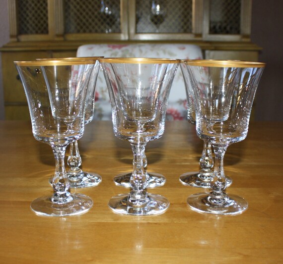 Vintage Fostoria Richmond Gold Rim Water Goblets Set of 6