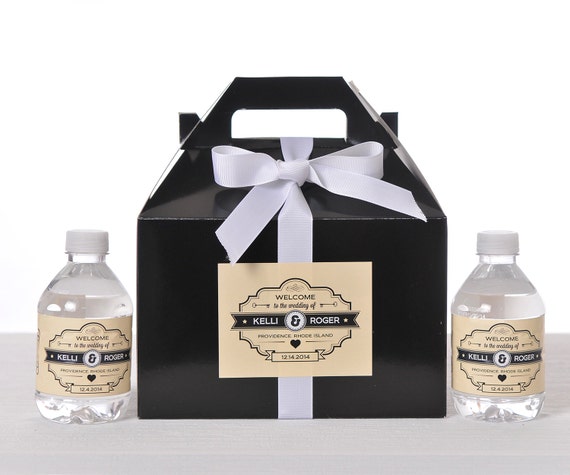 10 Wedding Favor Box / Welcome Box Labels Gable Wedding Box Set with 20 Water Bottle Labels Il_570xn