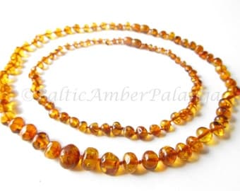 Baltic Amber Baby Teething Set for Baby and Mommy, Cognac Color Beads