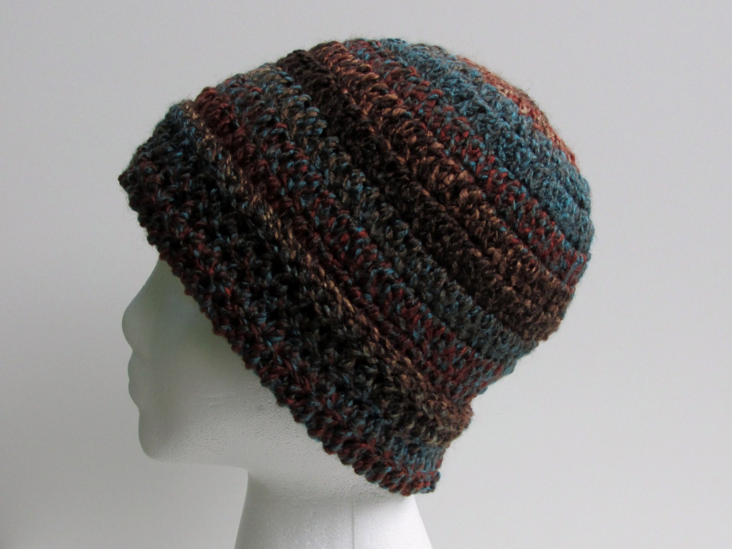 Crochet Toboggan Hat in Earth Tones 20 Inch Men or Women Hat