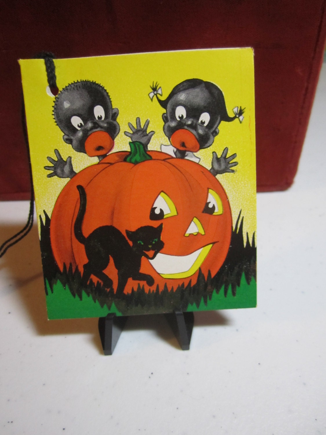 RESERVED 4 K unused art deco halloween  bridge tally  card black