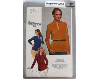 Pullover. Blouse Pattern, Size 10 12 14, Simplicity 9720, UNCUT, Misses Top, Size 10 Blouse, Size 12 Top, Size 14 Tunic