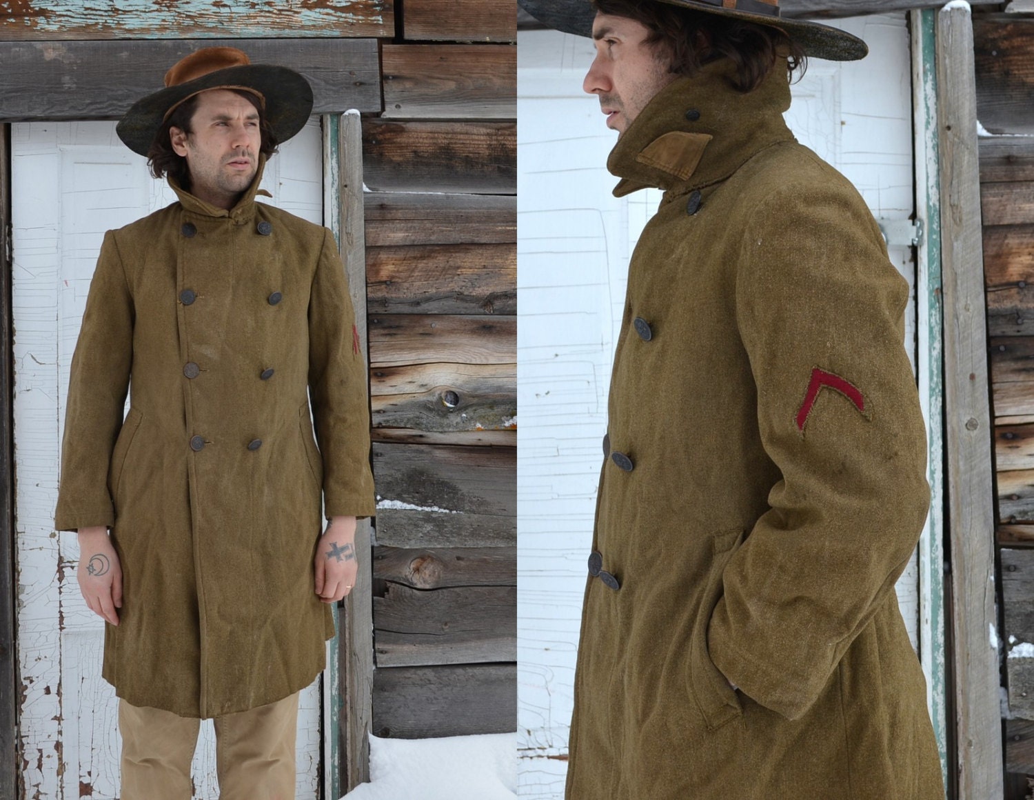 Vintage WWI Era US Military Distressed Officers Peacoat