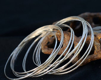 Ten Skinny Sterling Silver Bangles - 10 Skinny Stacking Bracelets - Sterling Silver Stackable Bangle Bracelets - Gift for Her
