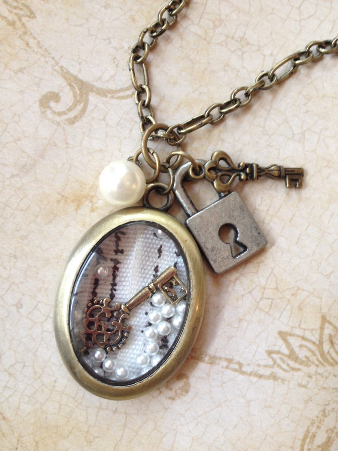 Lock and Key Charms Locket Pendant Necklace by MyTrendyTrinkets