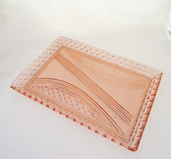 Vintage Dressing Table Tray Pink Cut Glass Dressing Table