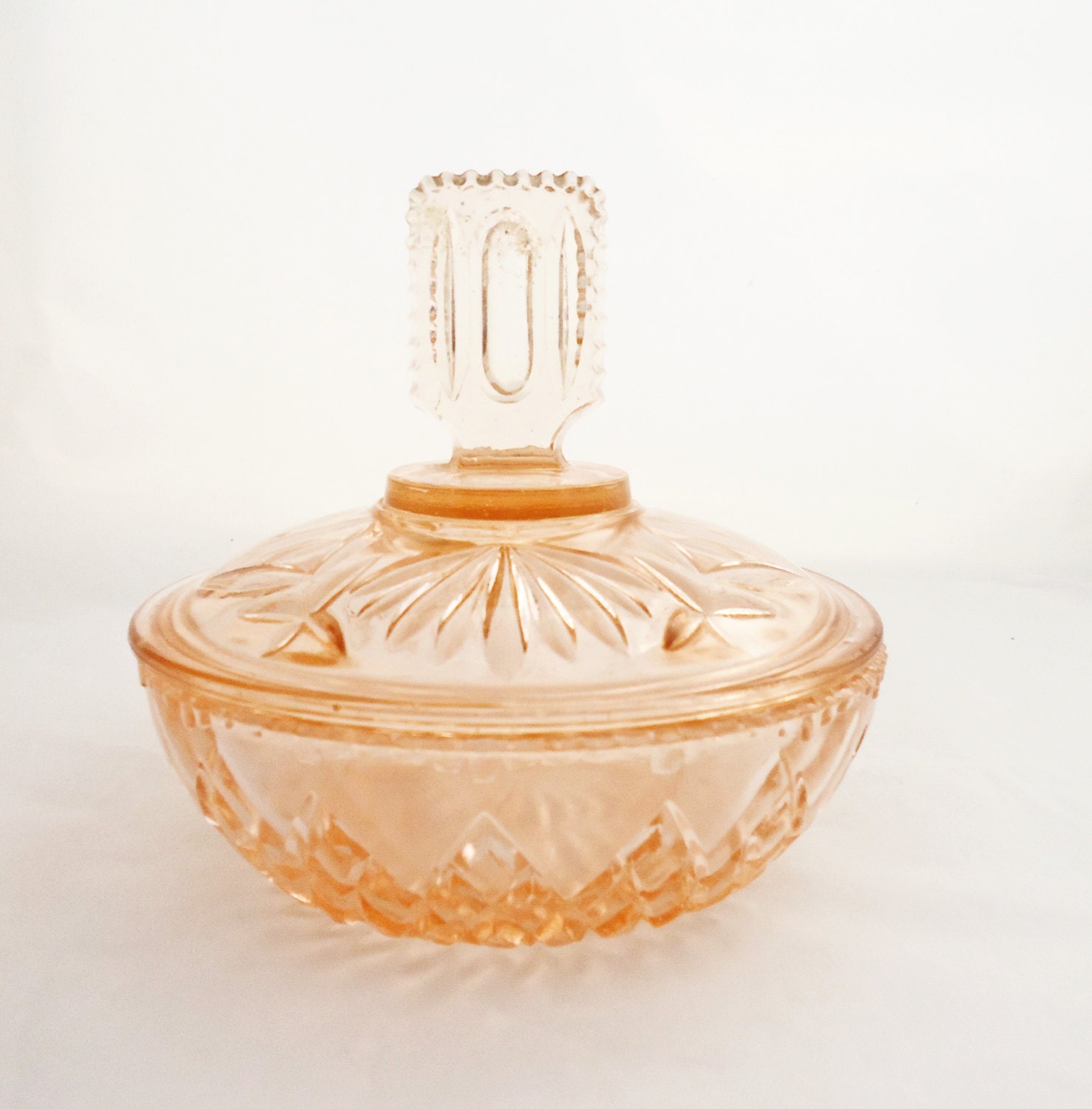 Vintage Art Deco Peach Pink Glass Trinket Box/Powder
