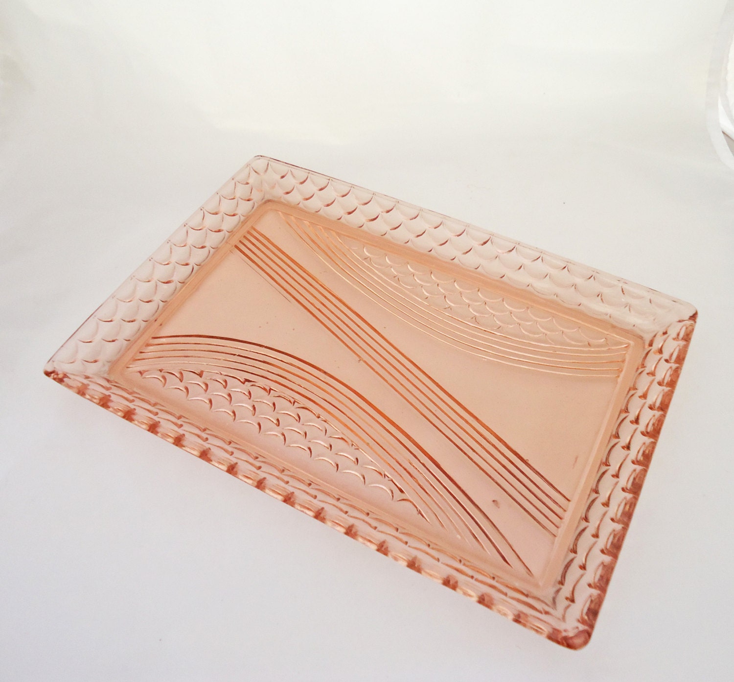 Vintage Dressing Table Tray Pink Cut Glass Dressing Table