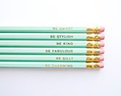 Gentle Reminders Pencils- Mint and Gold, Set of 6