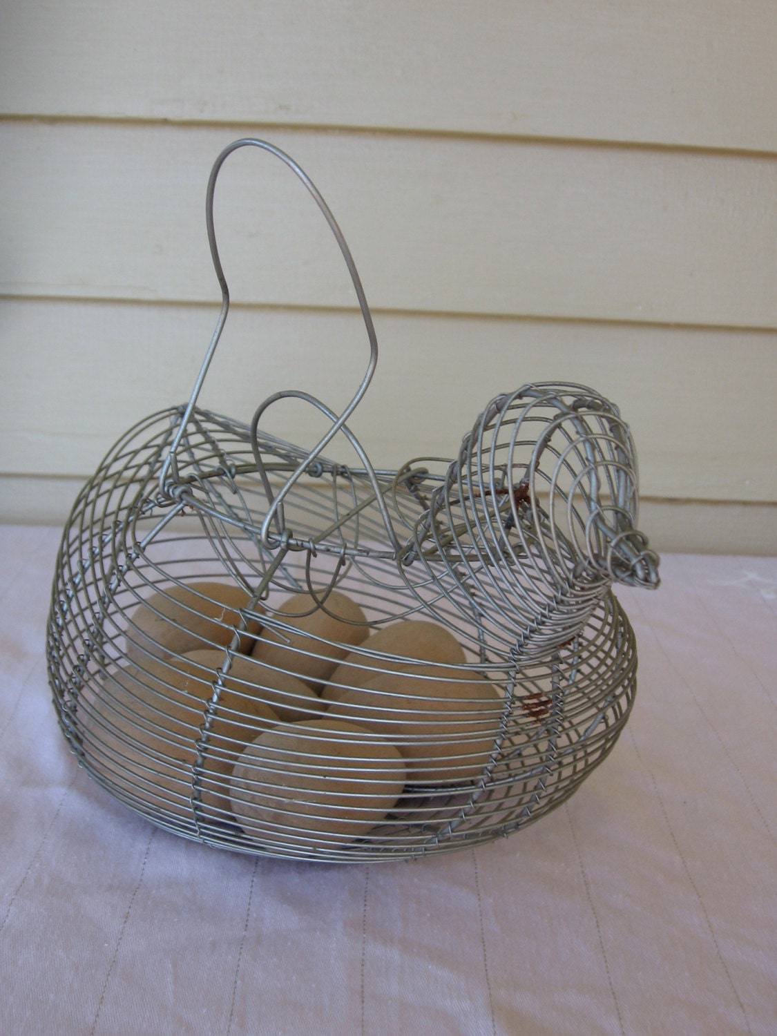 Vintage Wire Egg Basket French Farmhouse Style Metal Egg