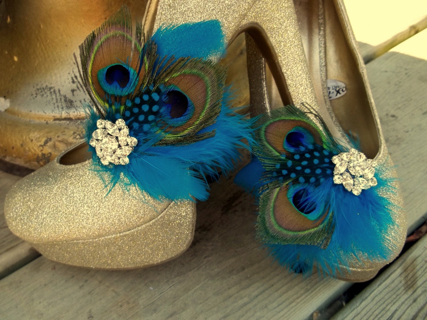 Feather Shoe Clips Peacock Shoe Clips Turquoise by ShoeClipsOnly