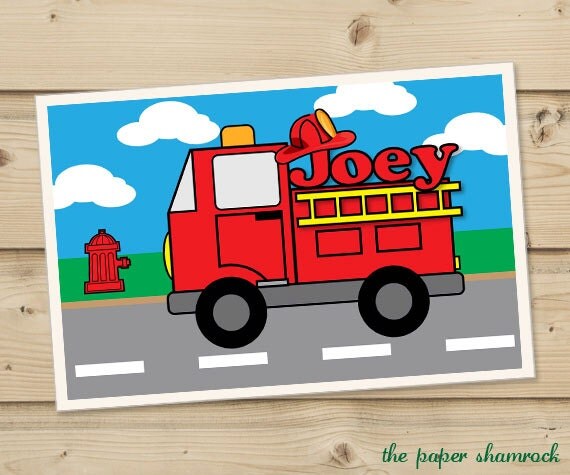 Fire Truck Kids Personalized Placemat, Customized Placemats for kids, Kids Placemat, Personalized Kids Gift Il_570xn