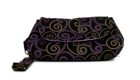 black and purple clutch bag