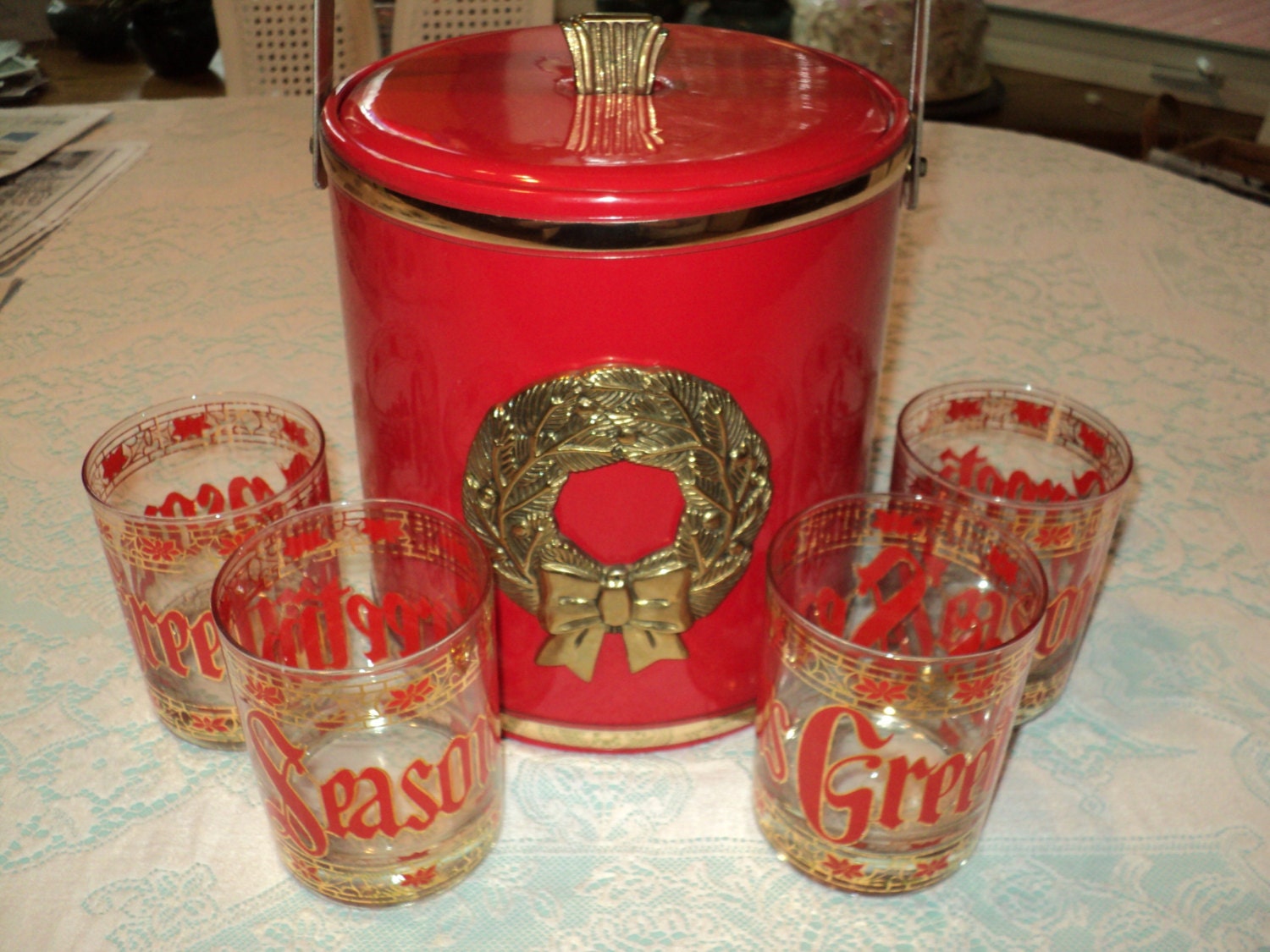 Vintage CHRISTMAS ICE BUCKET signed by designer Briard
