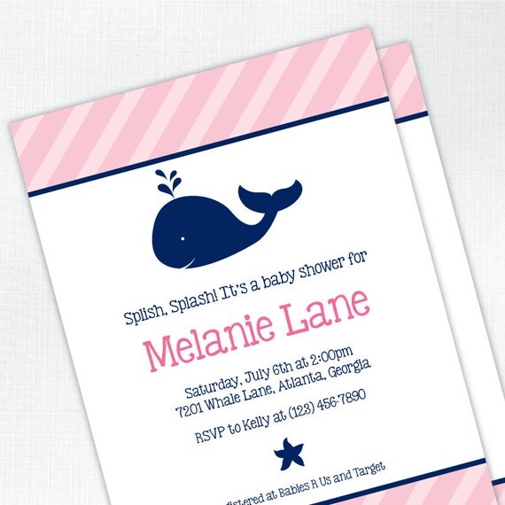 Preppy Whale Baby Shower Invitation - Baby Girl Shower Invite - Printed Baby Shower Invitation Il_570xn