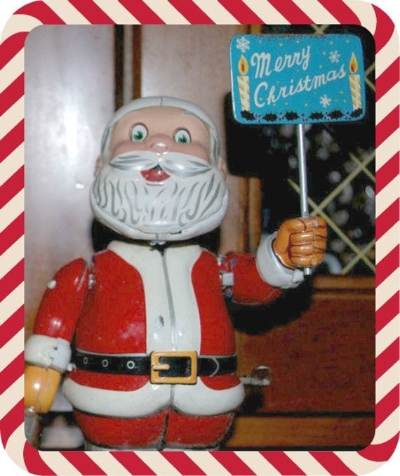 vintage Santa TN Tin Litho wind up Santa Claus toy mid