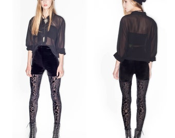 Black Velvet burnout leggings Velvet pants High waisted leggings Black velvet pants Sheer velvet leggings Velvet shorts Tights XS S M L