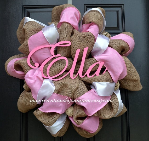 unique with beginning a baby names Burlap Wreath  Girl  Burlap Wreath Baby Girl Baby Pink on and on Etsy