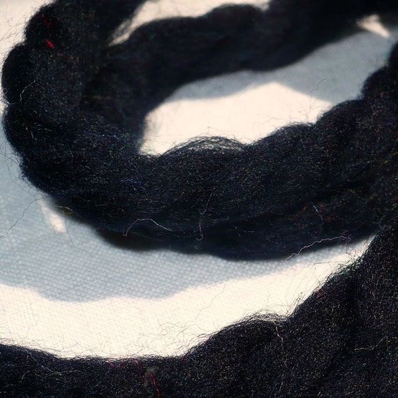 Black 70s Yarn Hair Ribbons Vintage Girls Ties Pigtail Bows