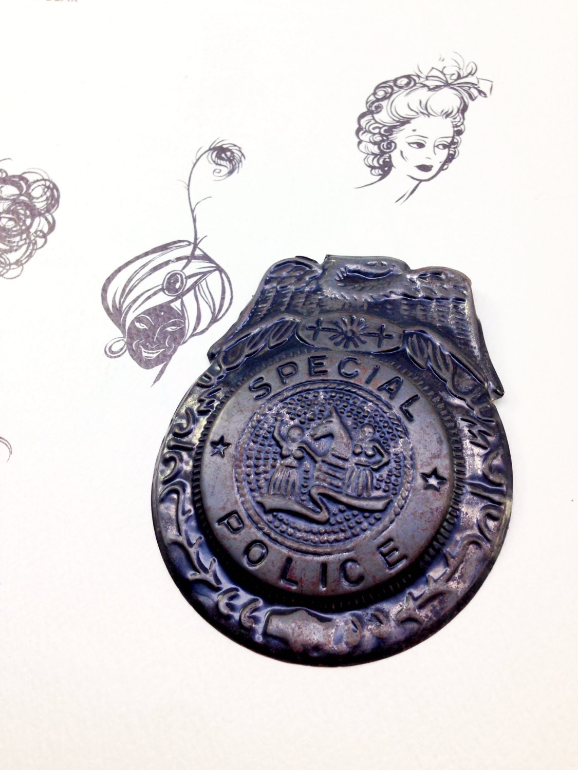 Toy Police Badge antique pressed tin special by aVintageParcel