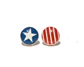 stars and stripes studs post earrings 4th of july patriotic eco friendly red white blue american flag jewelry wood earrings minimalist