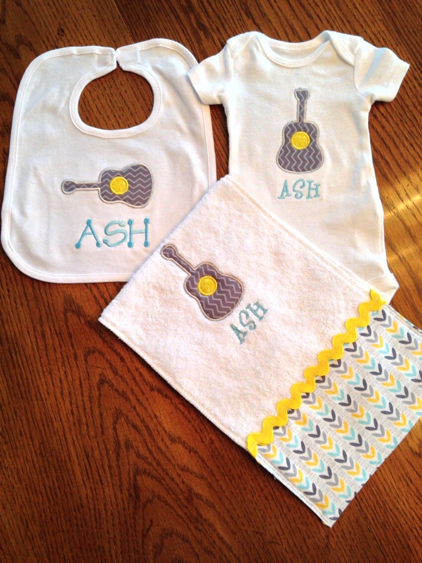 Personalized Baby Gift Set Includes appliquéd bib burp