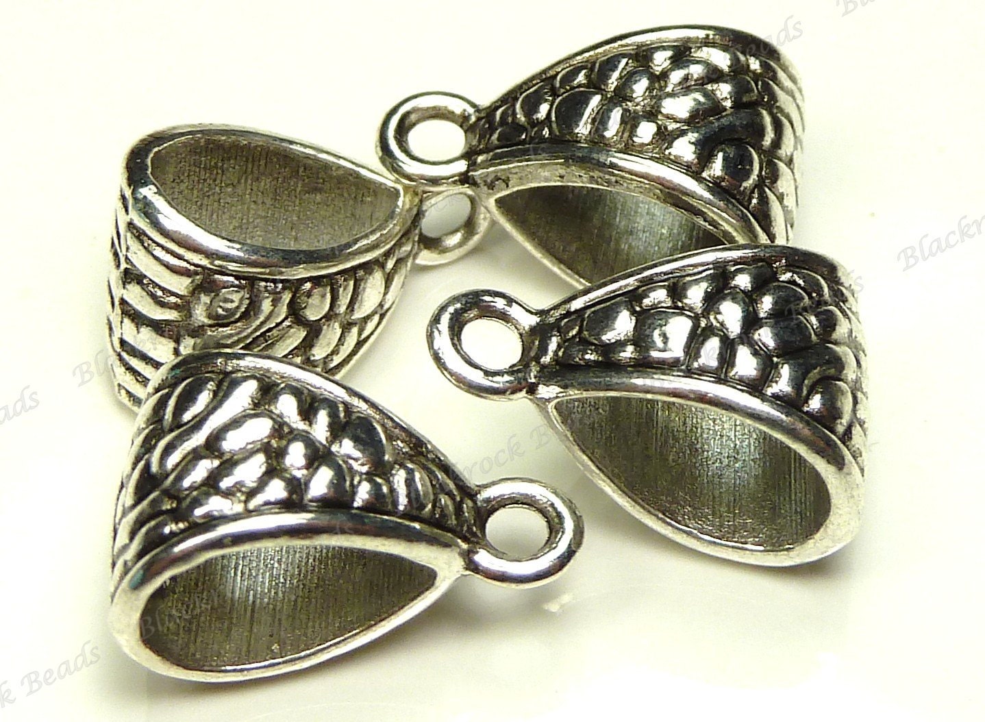 Bulk 30 Textured Bail Beads 1 Loop 14x9mm Antique Silver