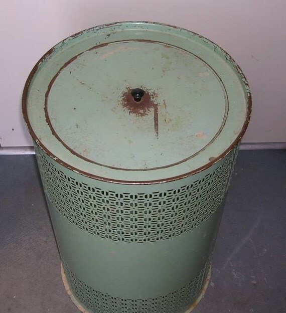 Vintage Jadite Green Metal Laundry Hamper
