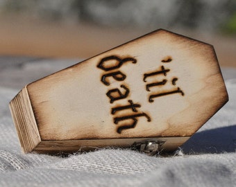 Personalized Ring Bearer Coffin-Halloween Wedding- Rustic Wedding- Ring Bearer Pillow Alternative