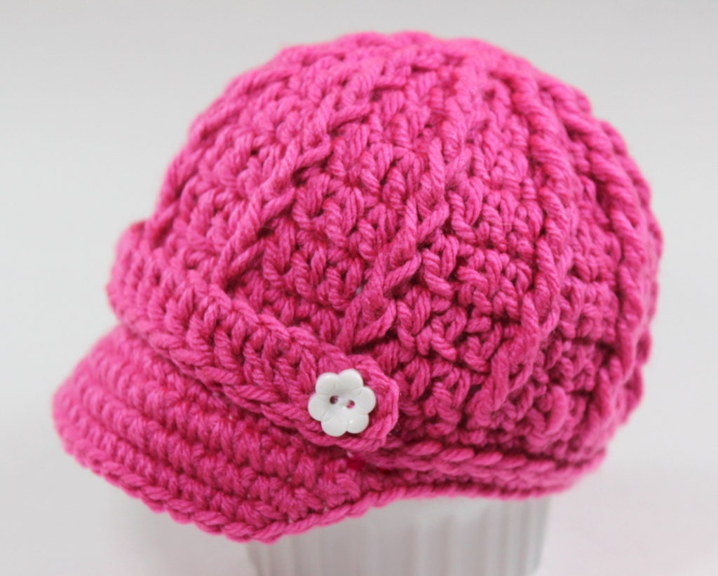 Baby Girl Pink Newsboy Cap / Hat / Beanie Knit / Crochet