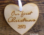 Christmas Tree Decoration Ornament Engraved Christmas Ornament Our First Christmas Newlyweds New Baby Wooden Heart Ornament Il_170x135