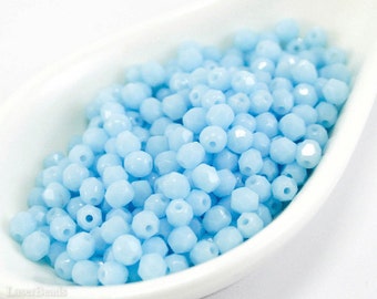 Baby Blue Fire Polished Czech Glass Bead 4mm (50) Opaque Round Polish Faceted last
