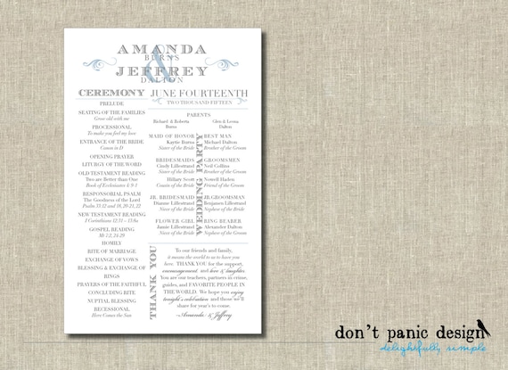 Printable Wedding Program Formal Elegant by DontPanicDesign