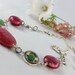 Rhodonite, Pink Lamp Work Glass, Green Jade, Silver plated, Necklace